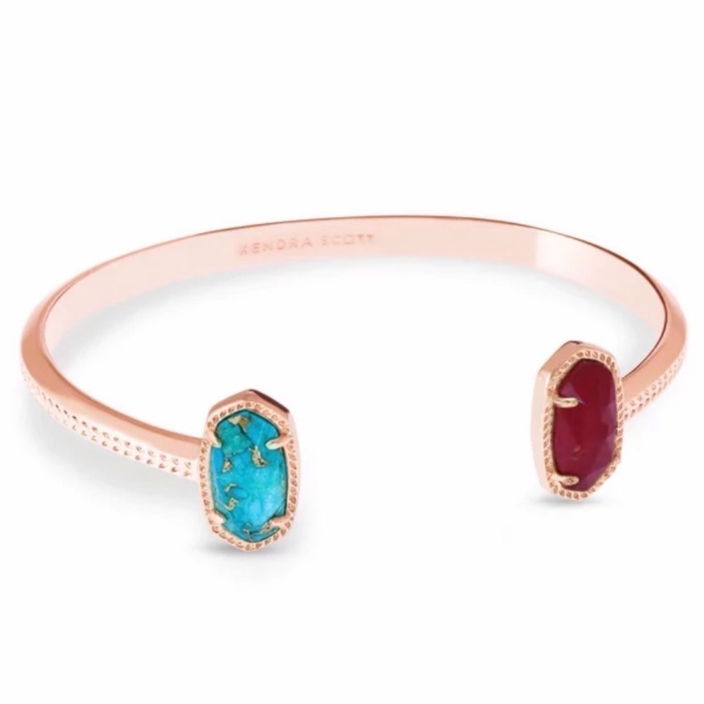 KENDRA SCOTT • Customized Turquoise Rose Gold Elton Purple Agate Cuff Br…